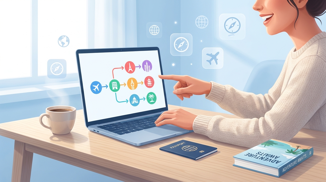 Person planning their perfect trip using TripFlow's visual planning interface